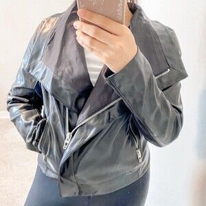 Blank NYC Jacket Faux Leather Black Moto Zip Up Classic Flap Medium Oversized